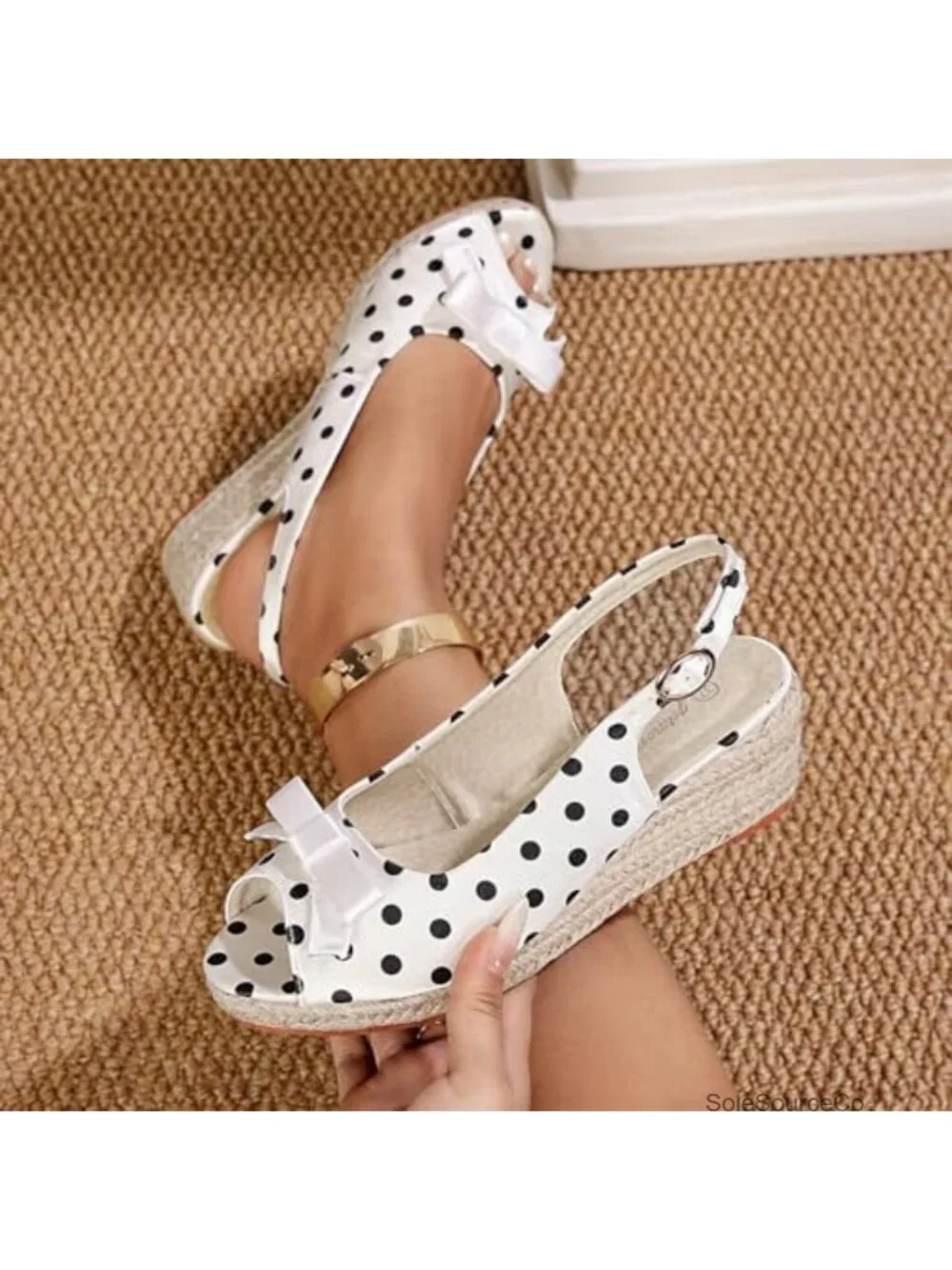 Women's Espadrille Wedge Heels Platform Slingback Sandals Bow Polka Dots Open